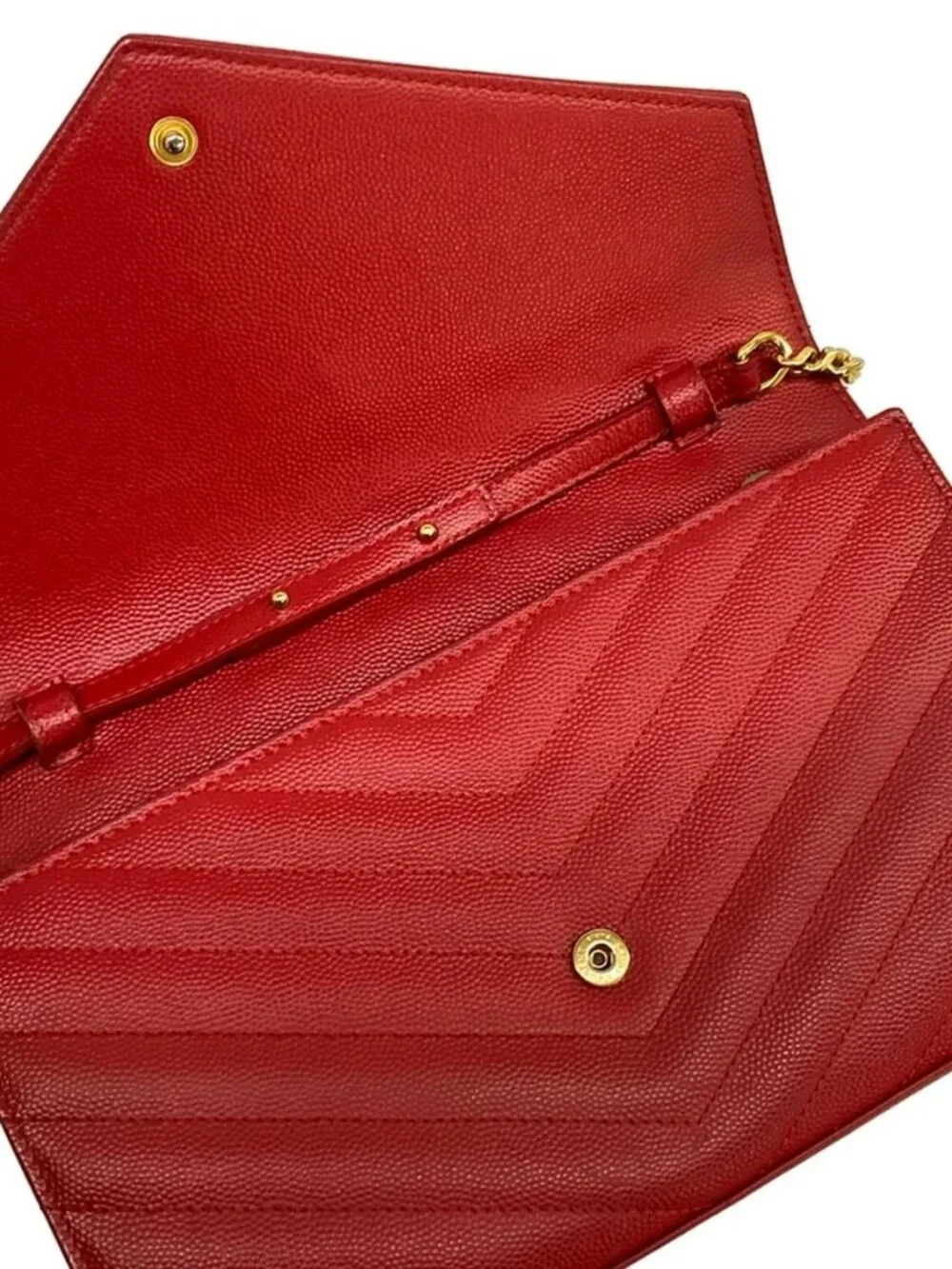 SAINT LAURENT PARIS Monogram Chain Wallet 377828 Red Leather Other Style Wallet - Picture 3 of 12